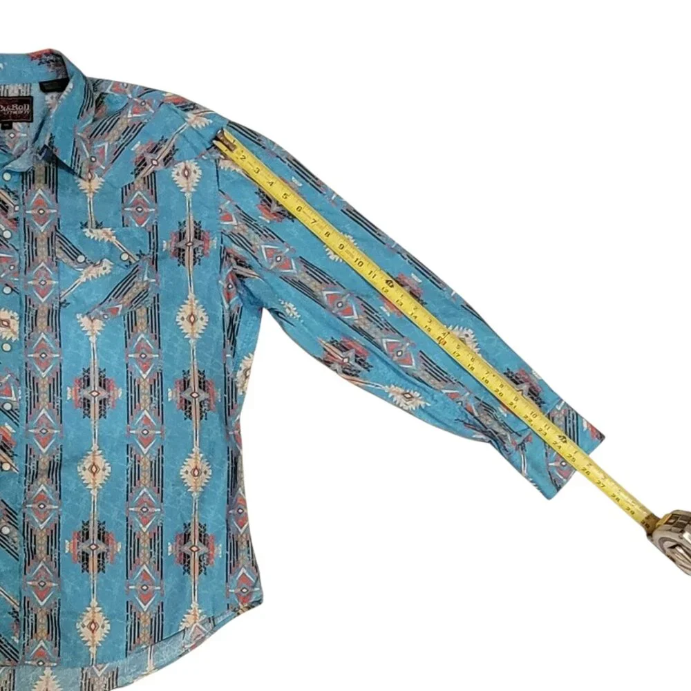 Western Cowboy Pearl Snap Front Aztec 100% Cotton Shirt Men's XXL